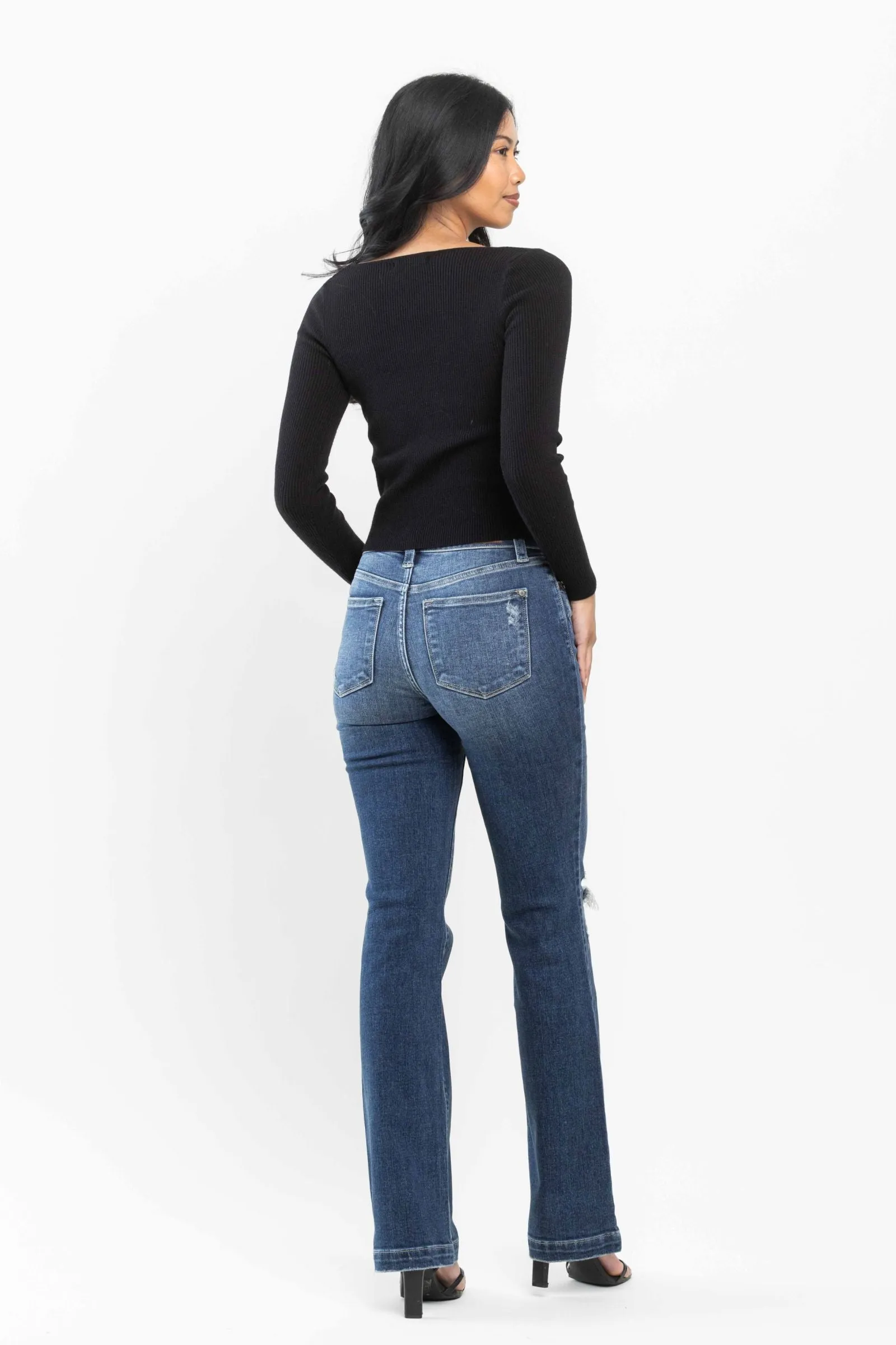 Judy Blue Mid Rise Hand Sand Destroyed Bootcut Jeans