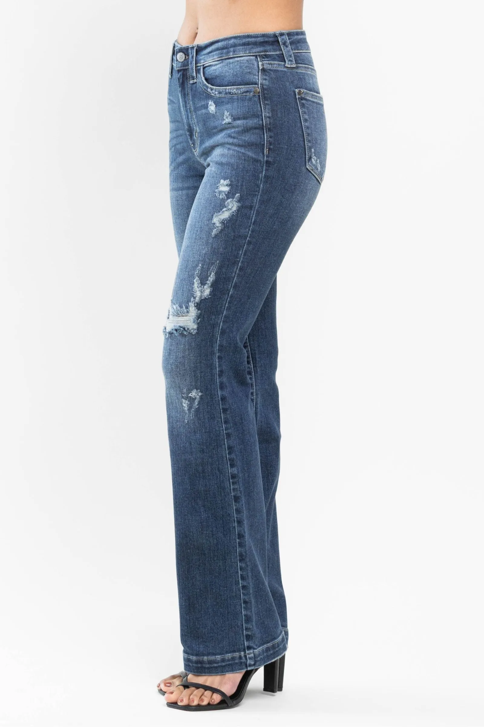 Judy Blue Mid Rise Hand Sand Destroyed Bootcut Jeans