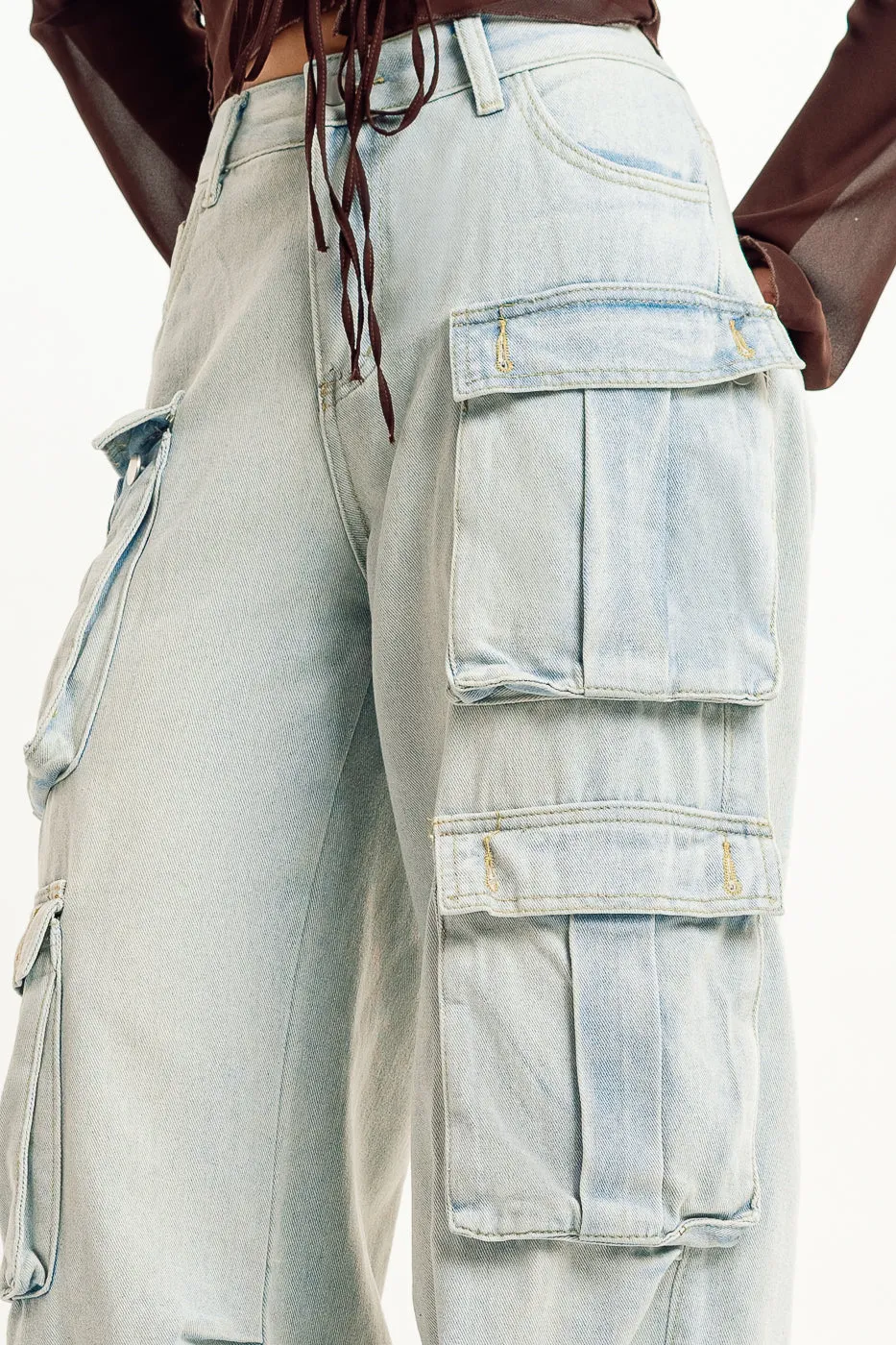 Light Blue Street Style Cargo Jeans