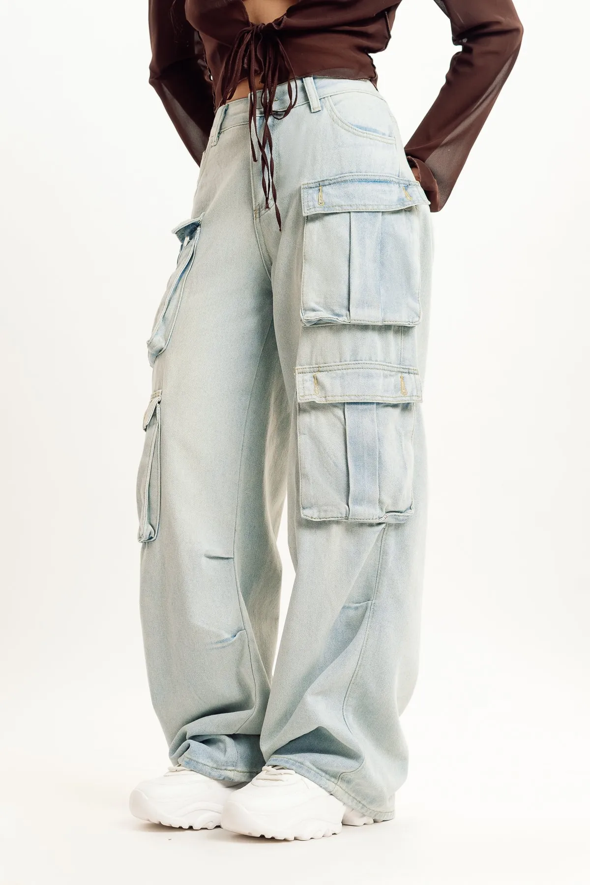 Light Blue Street Style Cargo Jeans