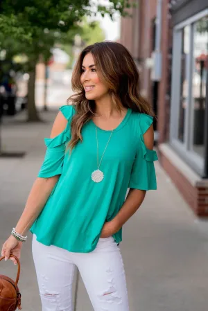 Lightweight Ruffle Cold Shoulder Tee