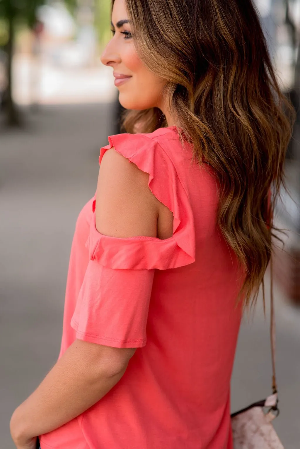 Lightweight Ruffle Cold Shoulder Tee