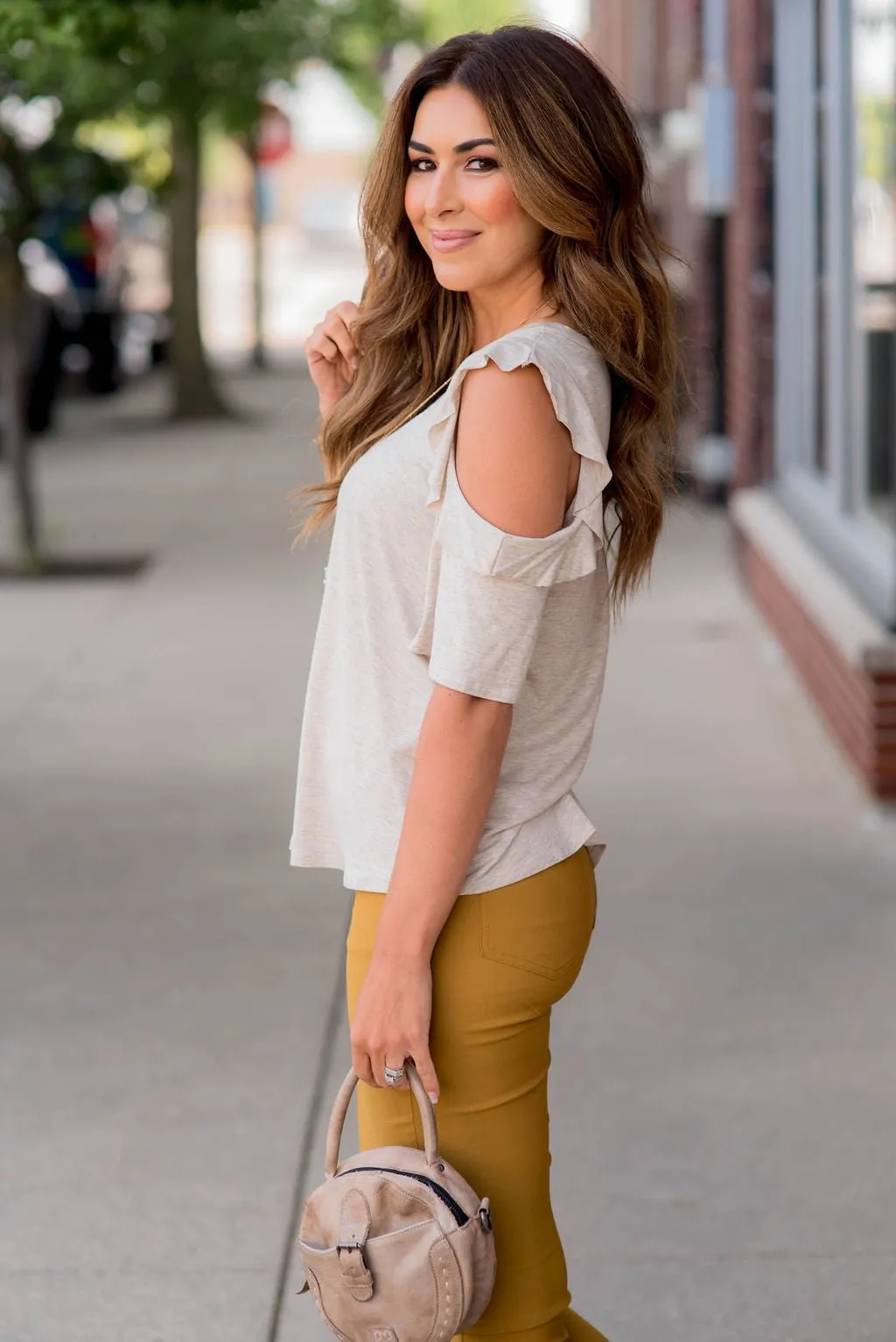 Lightweight Ruffle Cold Shoulder Tee