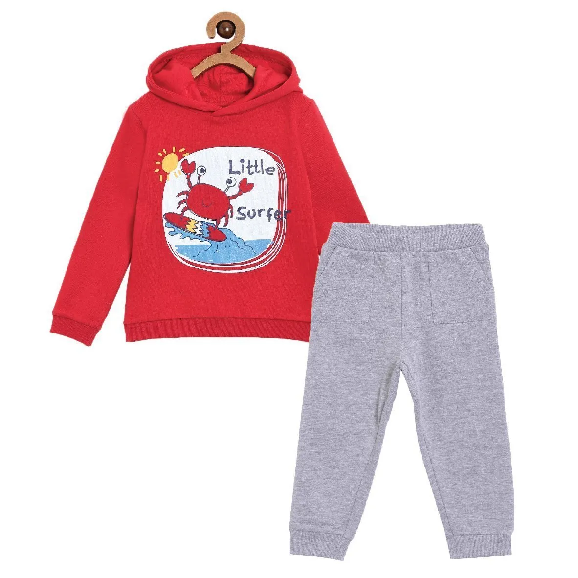 Little Surfer Hooded Sweatshirt and Grey Sweatpants Combo