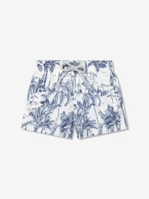 MC2 Saint Barth Boys Palm Trees Swim Shorts in White