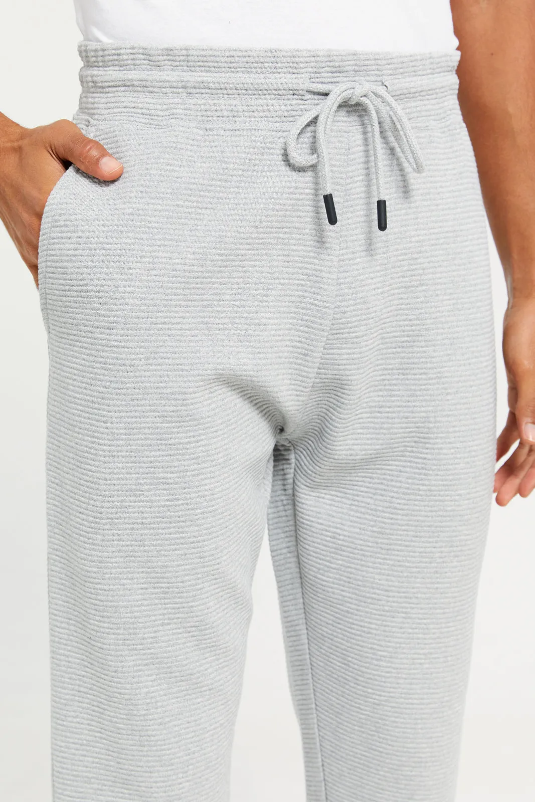 Men Grey Ribbed Jogger Pants