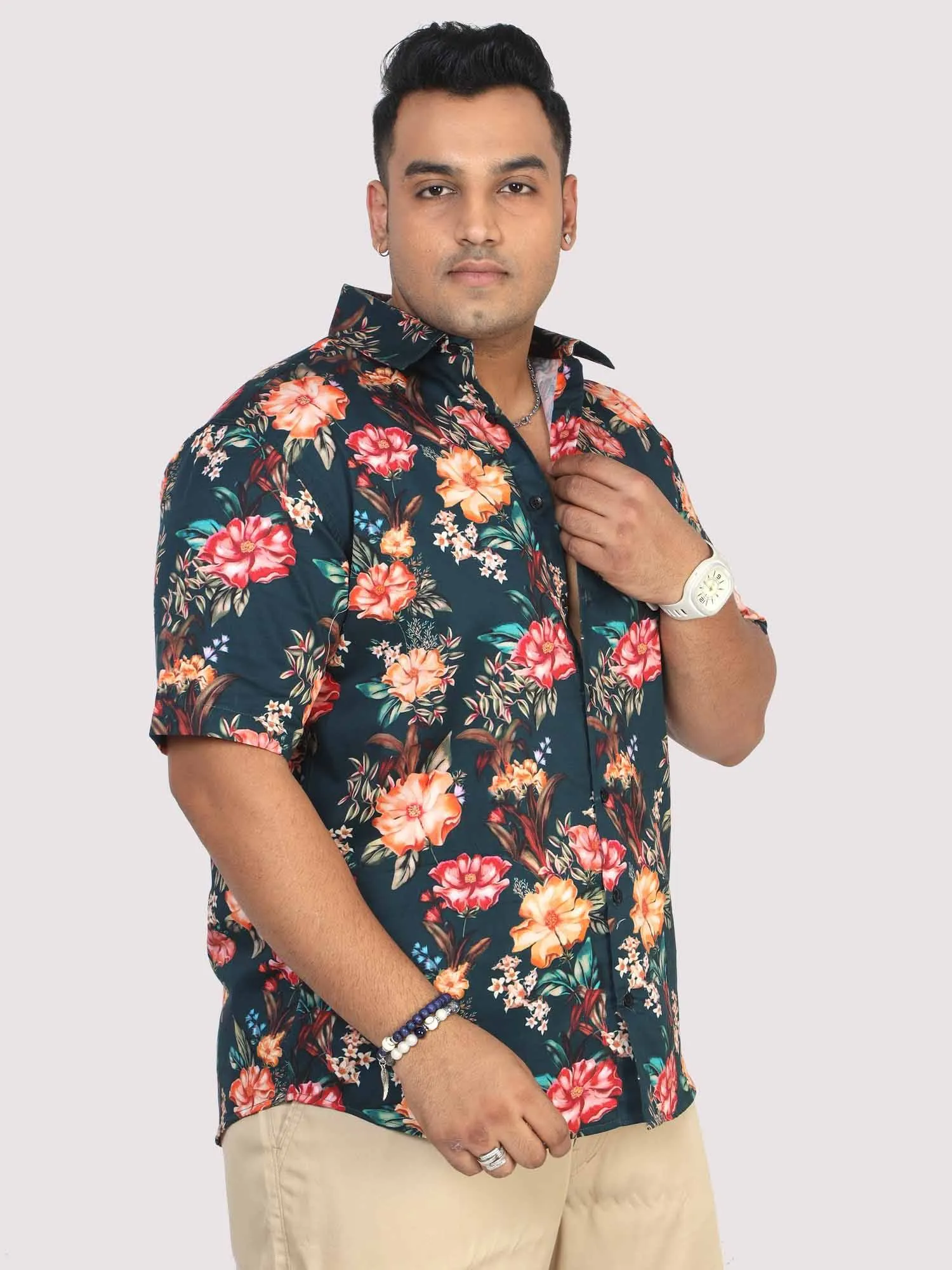 Men Plus Size Paradise Floral Digital Printed Half Shirt