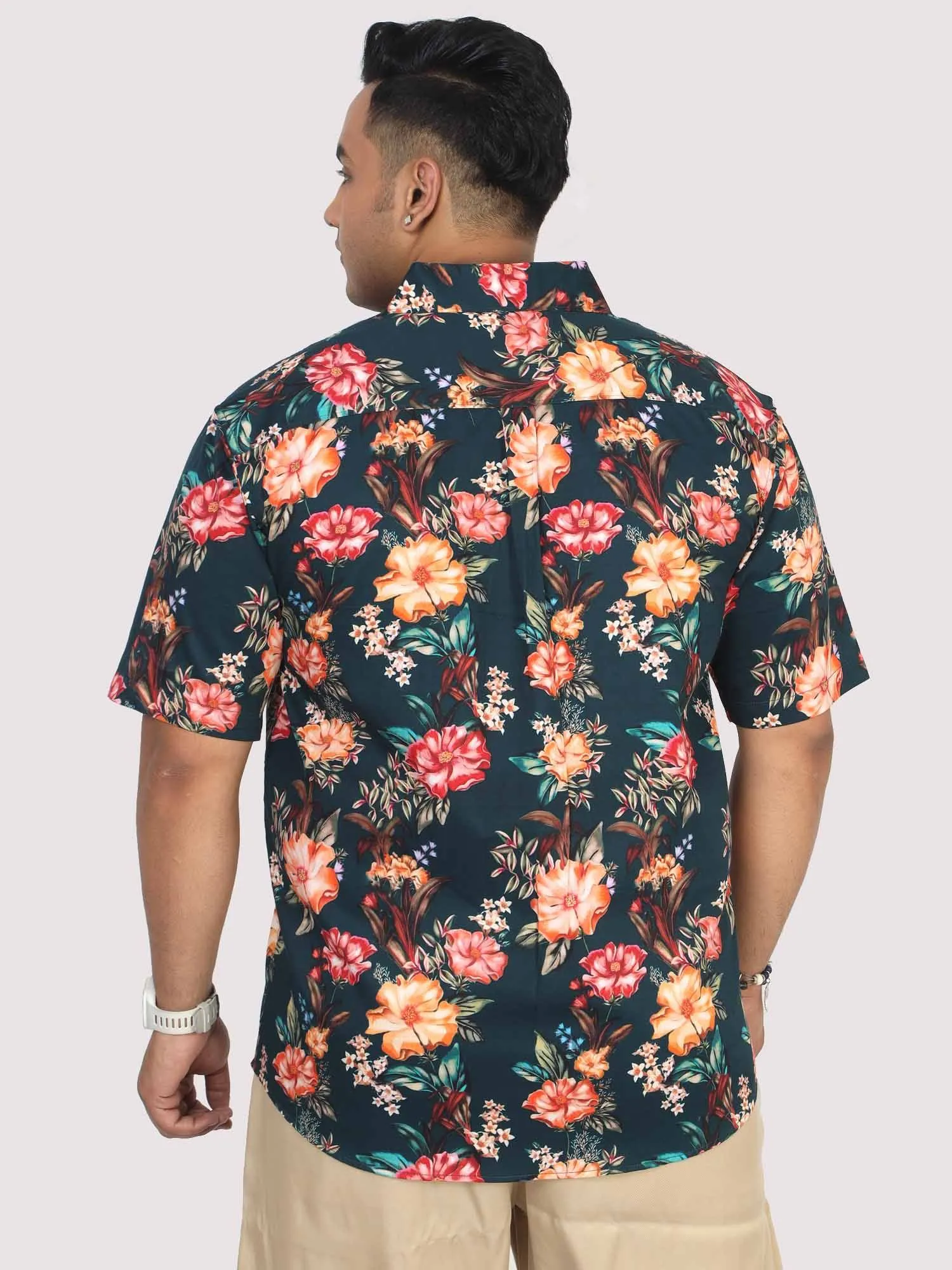 Men Plus Size Paradise Floral Digital Printed Half Shirt