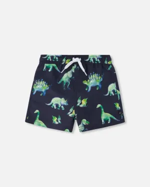 Men'S Boardshort Grey Printed Dinosaurs