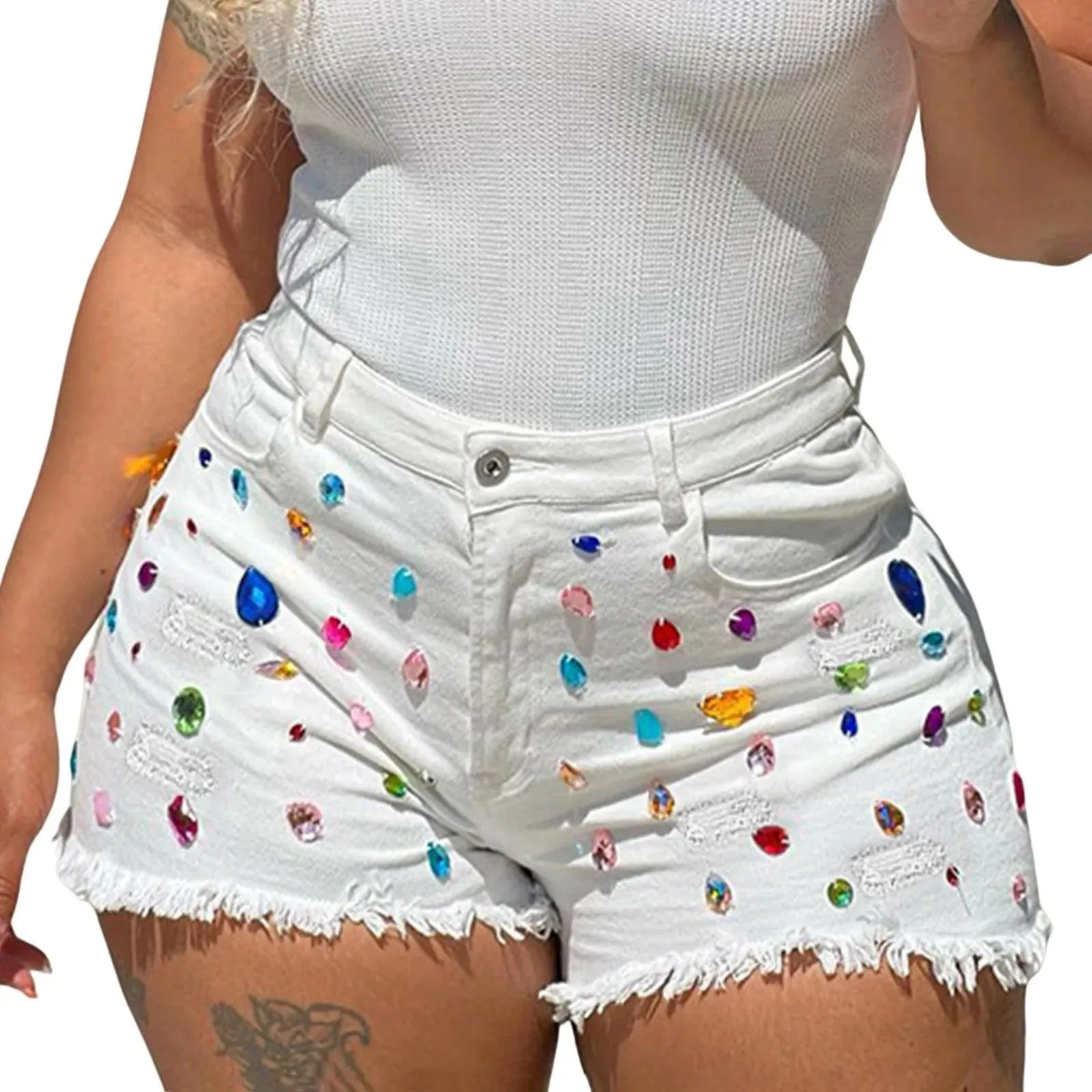 New Arrival Exquisite Rhinestone Beaded Denim Shorts Women High Waist Slimming Lift Butt Jean Shorts 2023 Trousers Summer Bottom