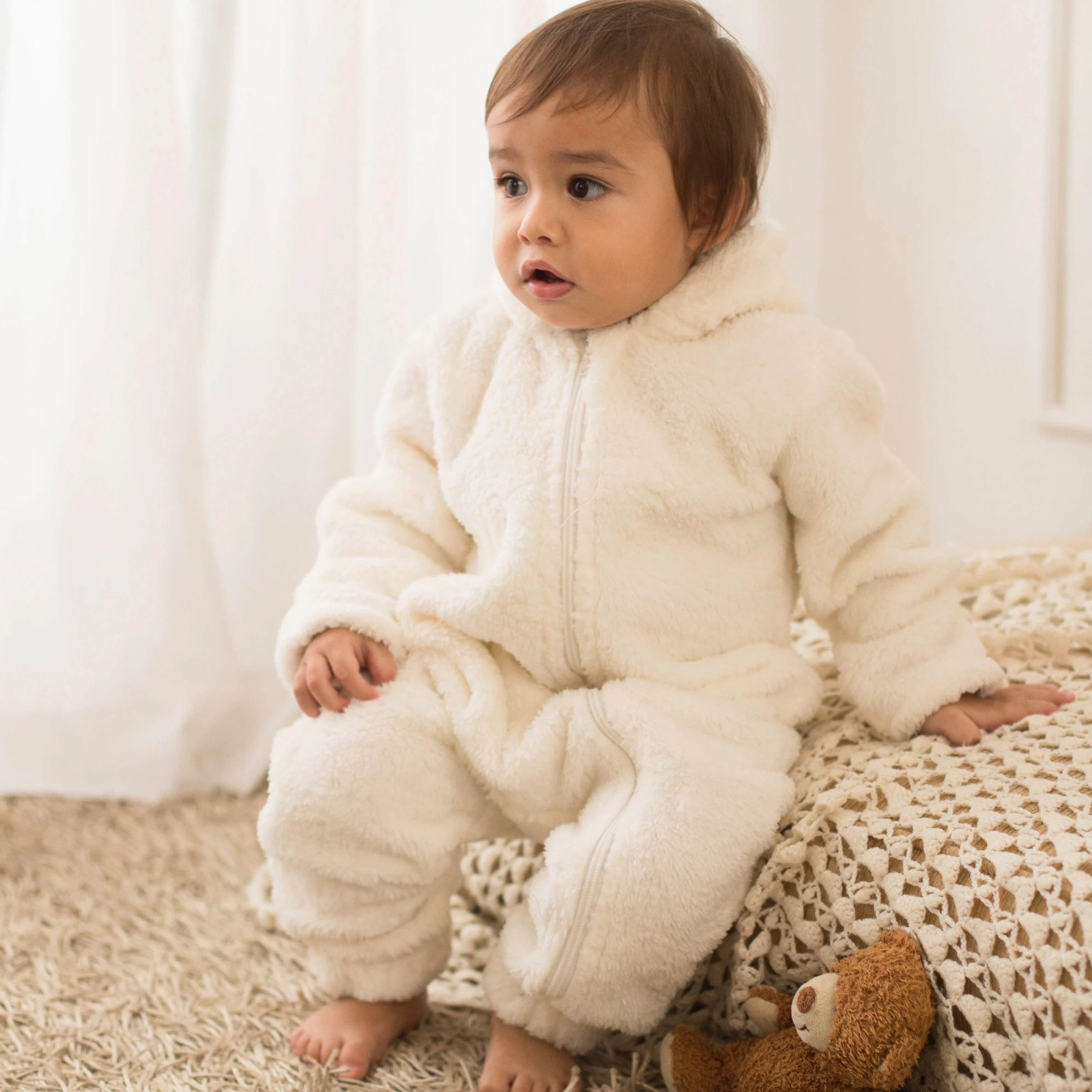 Offwhite Teddy Fleeced Hooded Onesie