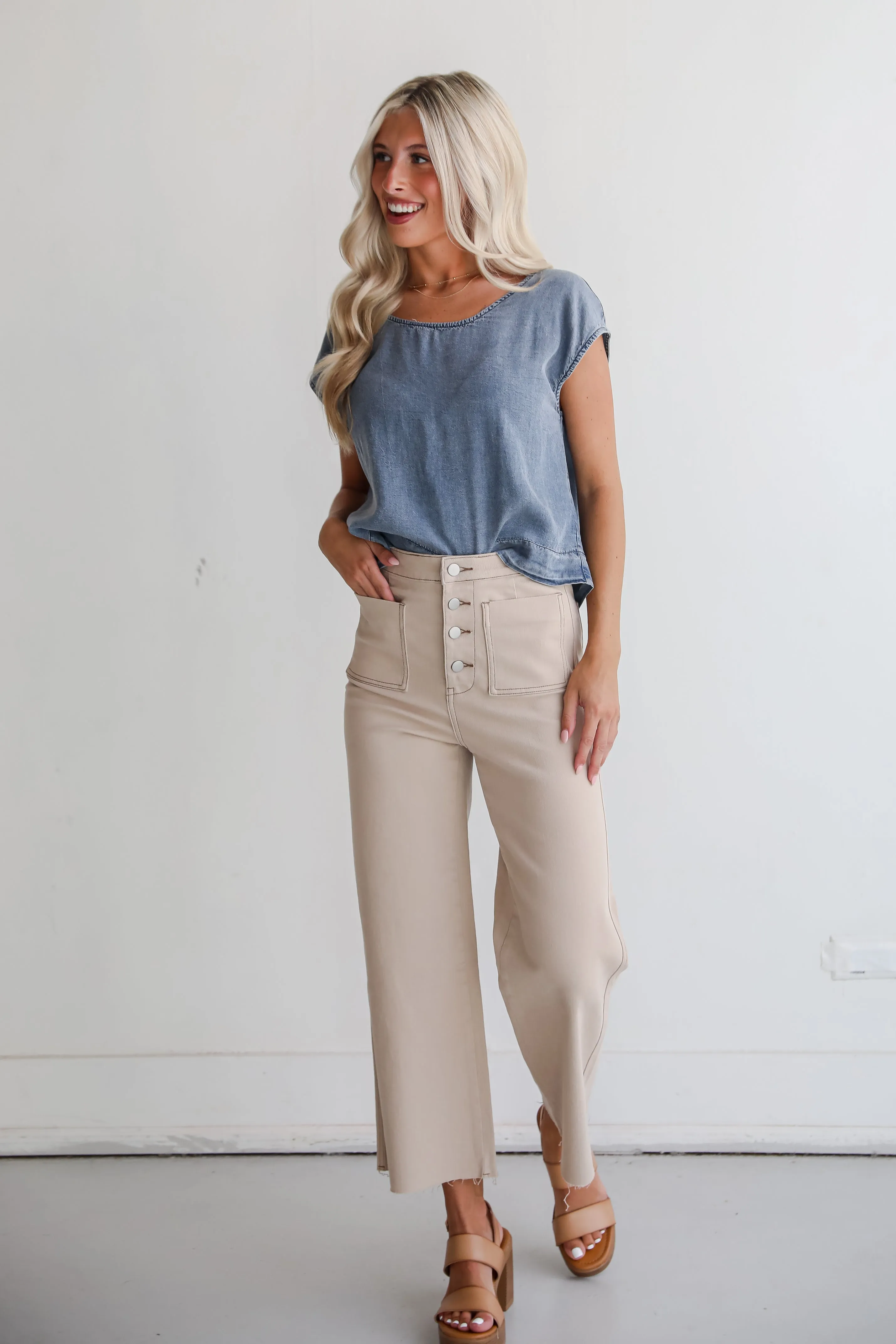 Perfected Aesthetic Tan Wide Leg Jeans