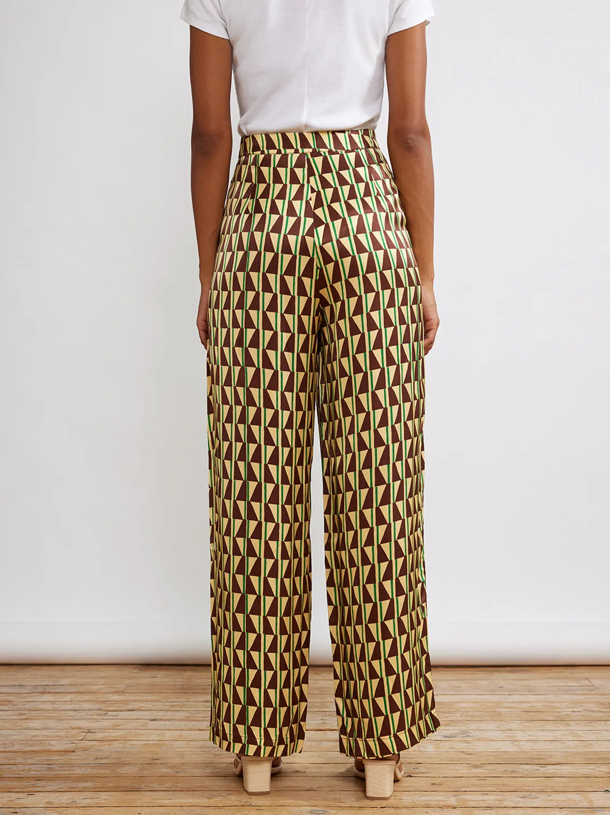 Phoenix Chocolate Tile Print Satin Trousers