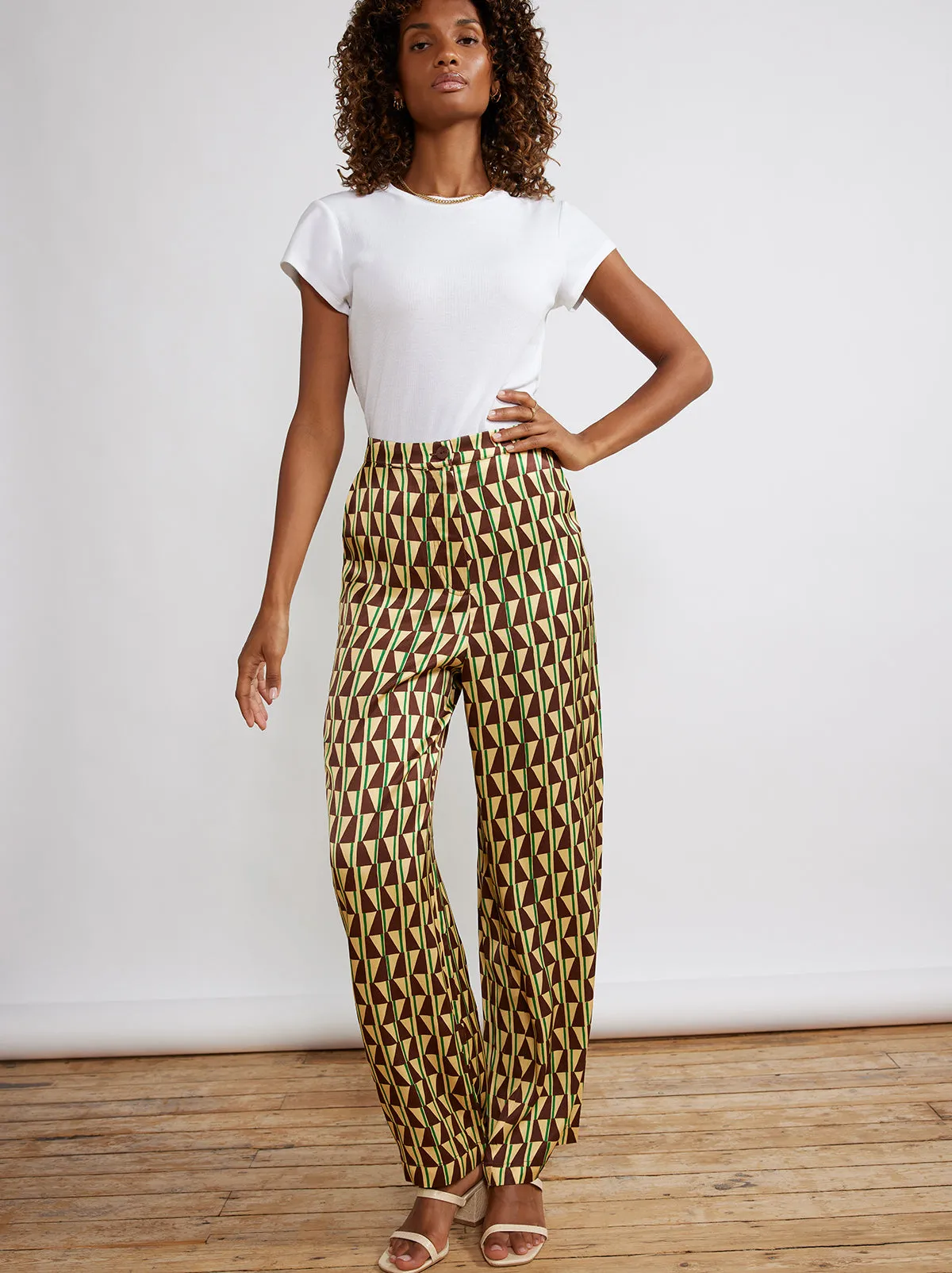 Phoenix Chocolate Tile Print Satin Trousers