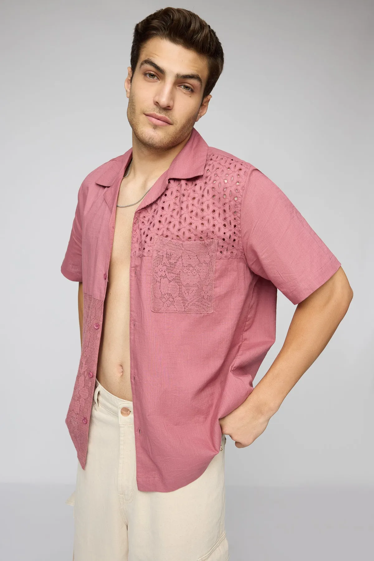 Pink Prism Dynamic Men's Cutwork Shirt