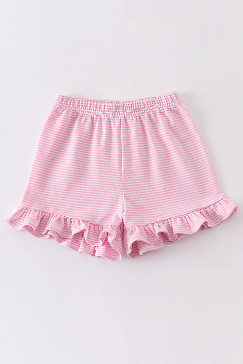 Premium Pink & white stripe basic ruffle shorts