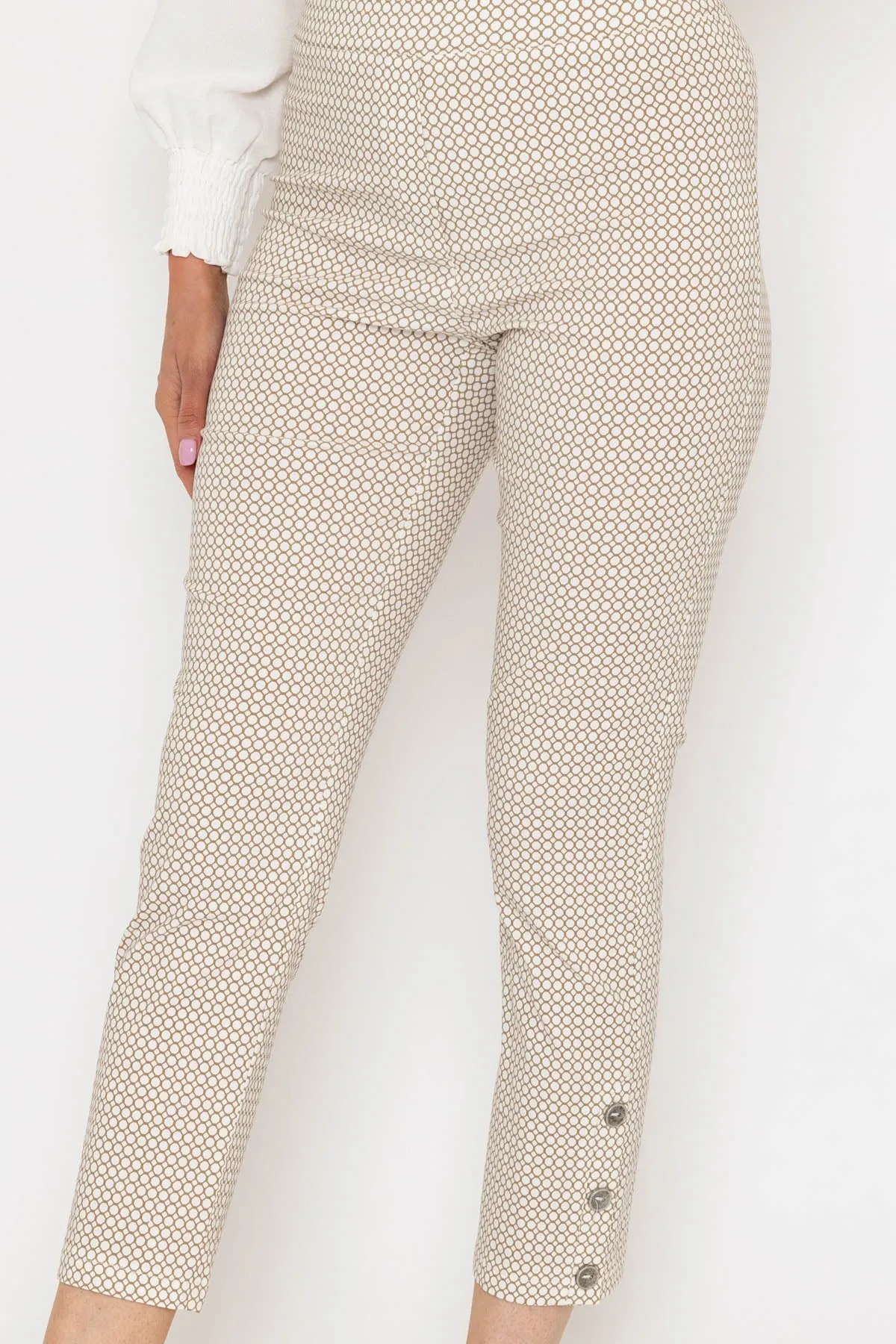 Print Button Trousers in Sand