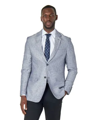 RAY - TAILORED FIT BLUE GREY HERRINGBONE LINEN SUIT JACKET