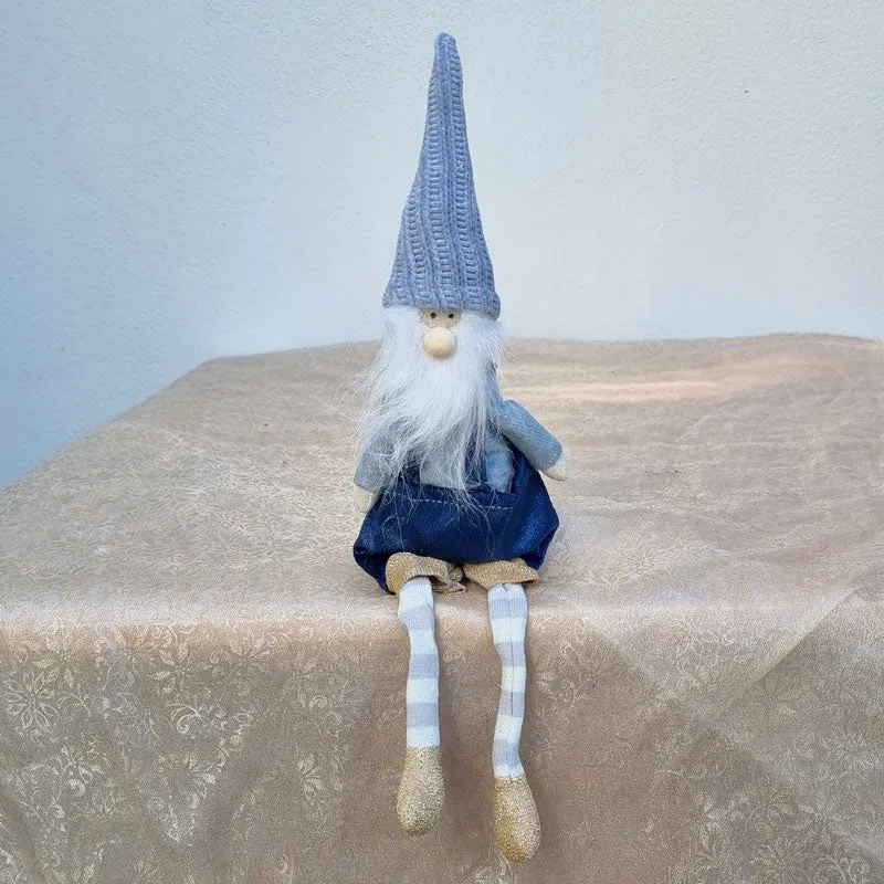 Sitting Gnome With Overalls - Light Blue