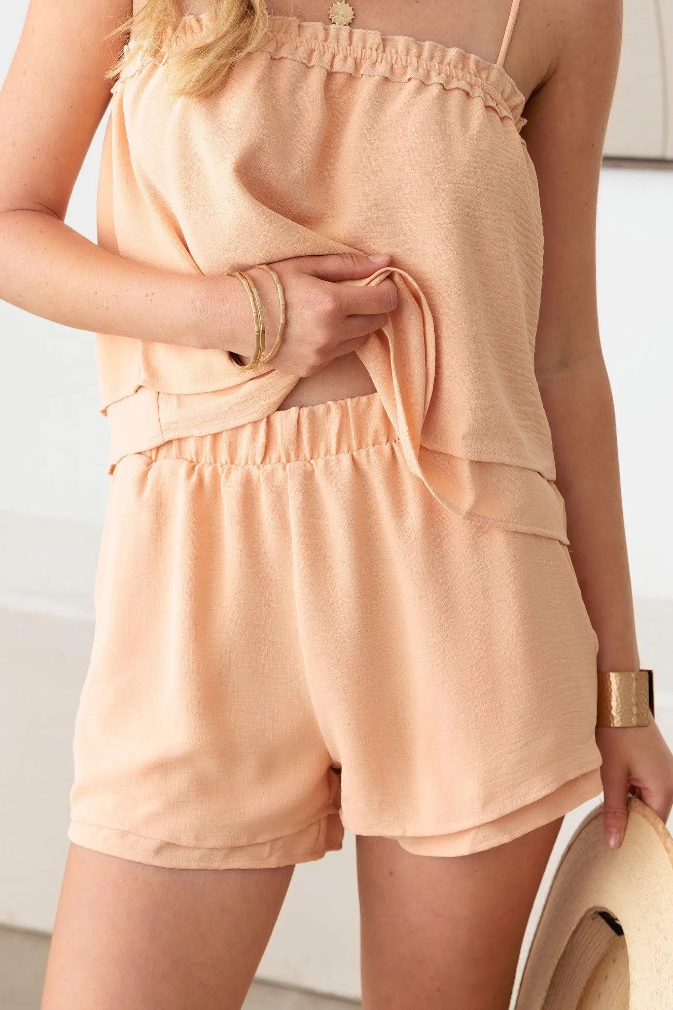 Sleeveless Ruffle Double Layer Shorts Set