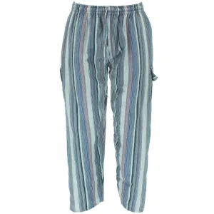 Striped Cotton Cargo Trousers Pants - Grey & Blue