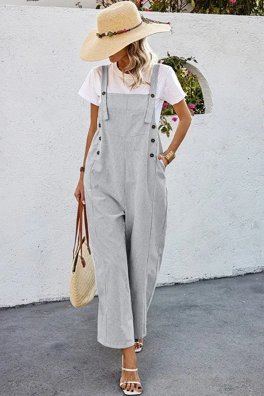 Striped Overalls - Gray