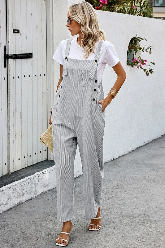 Striped Overalls - Gray