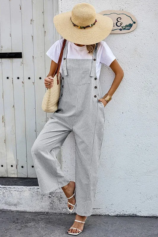 Striped Overalls - Gray