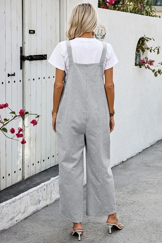 Striped Overalls - Gray