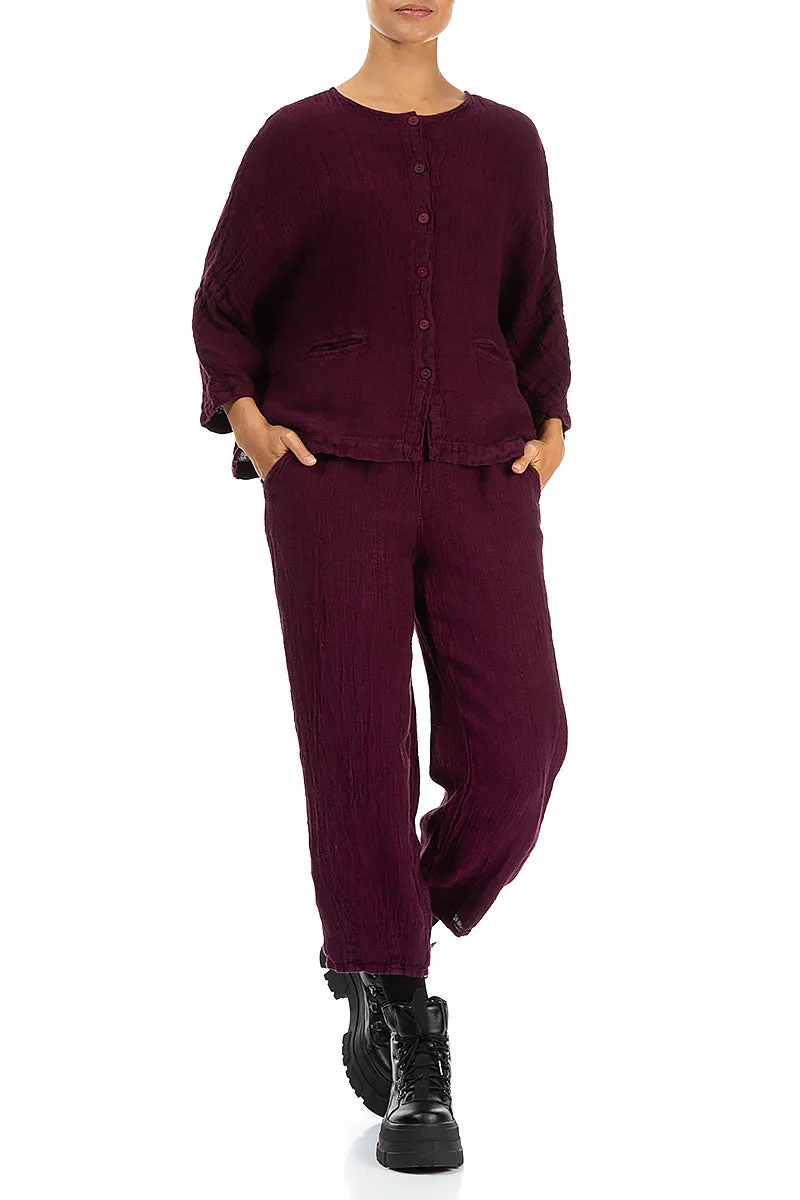 Tapered Magenta Mélange Linen Trousers