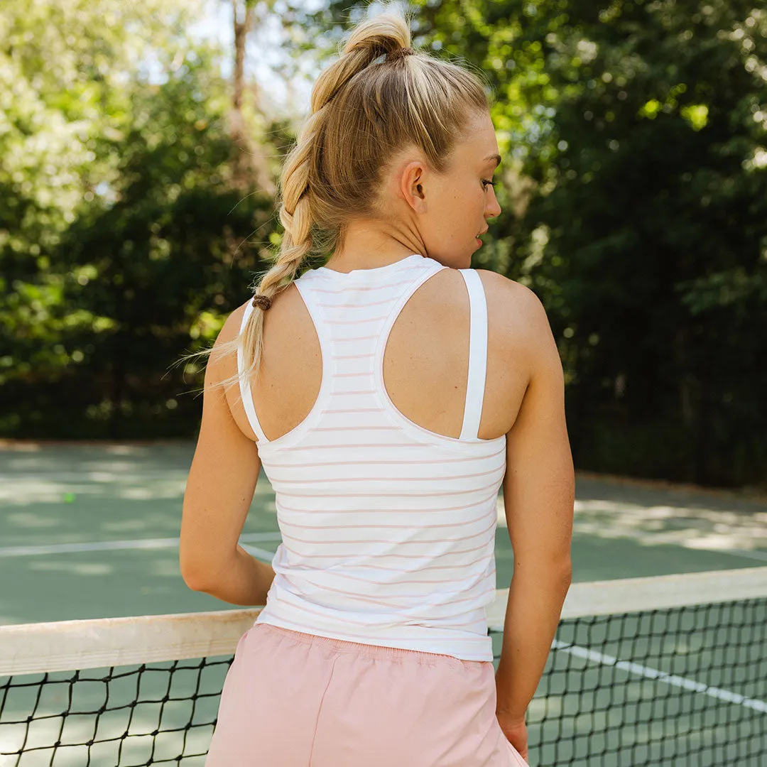 Venus Tank, White with Pink Bliss Stripe