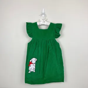 Vintage Green Corduroy Jumper Dress Applique Dalmatian Dog 6