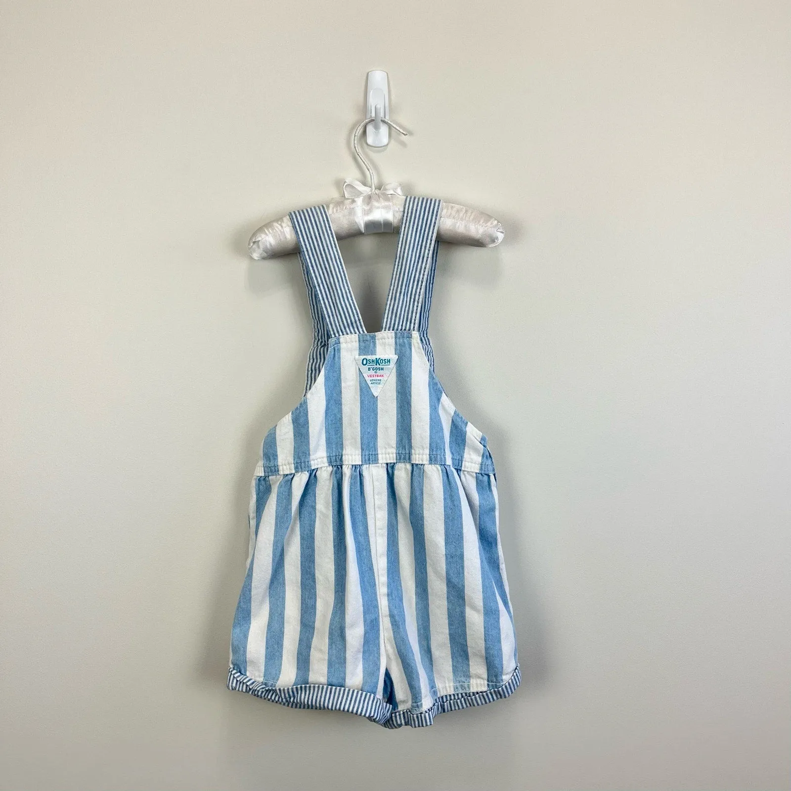 Vintage OshKosh B'gosh Blue Striped Shortall Romper 6 USA