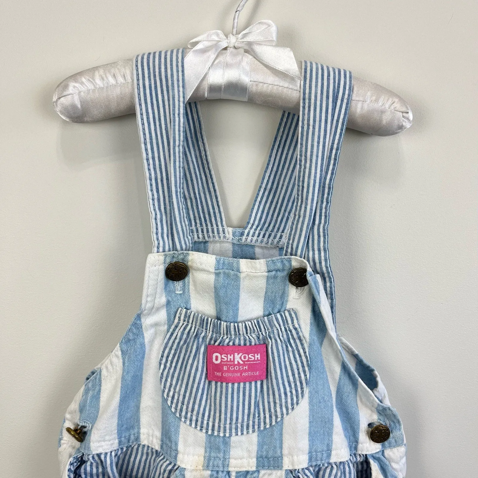 Vintage OshKosh B'gosh Blue Striped Shortall Romper 6 USA