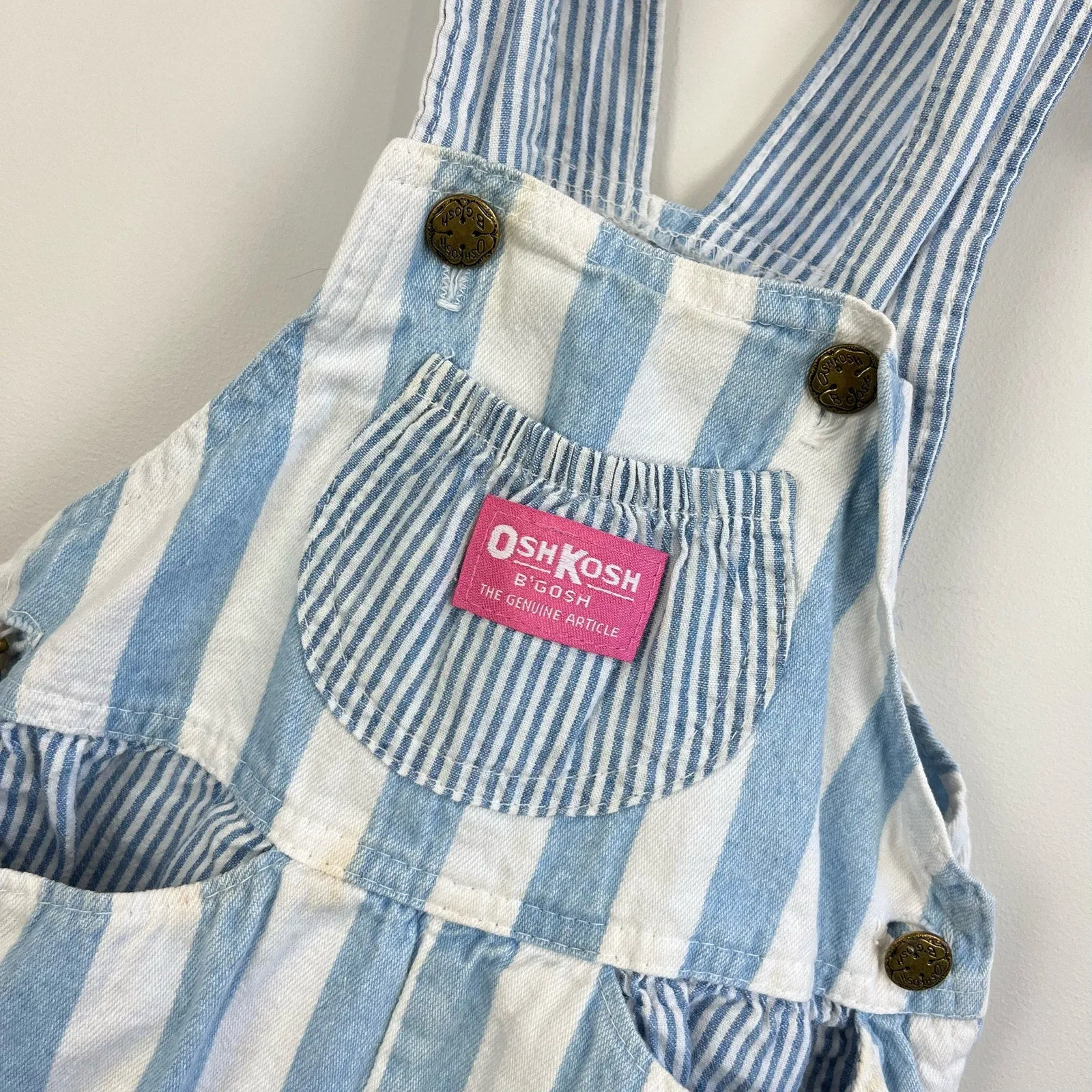 Vintage OshKosh B'gosh Blue Striped Shortall Romper 6 USA