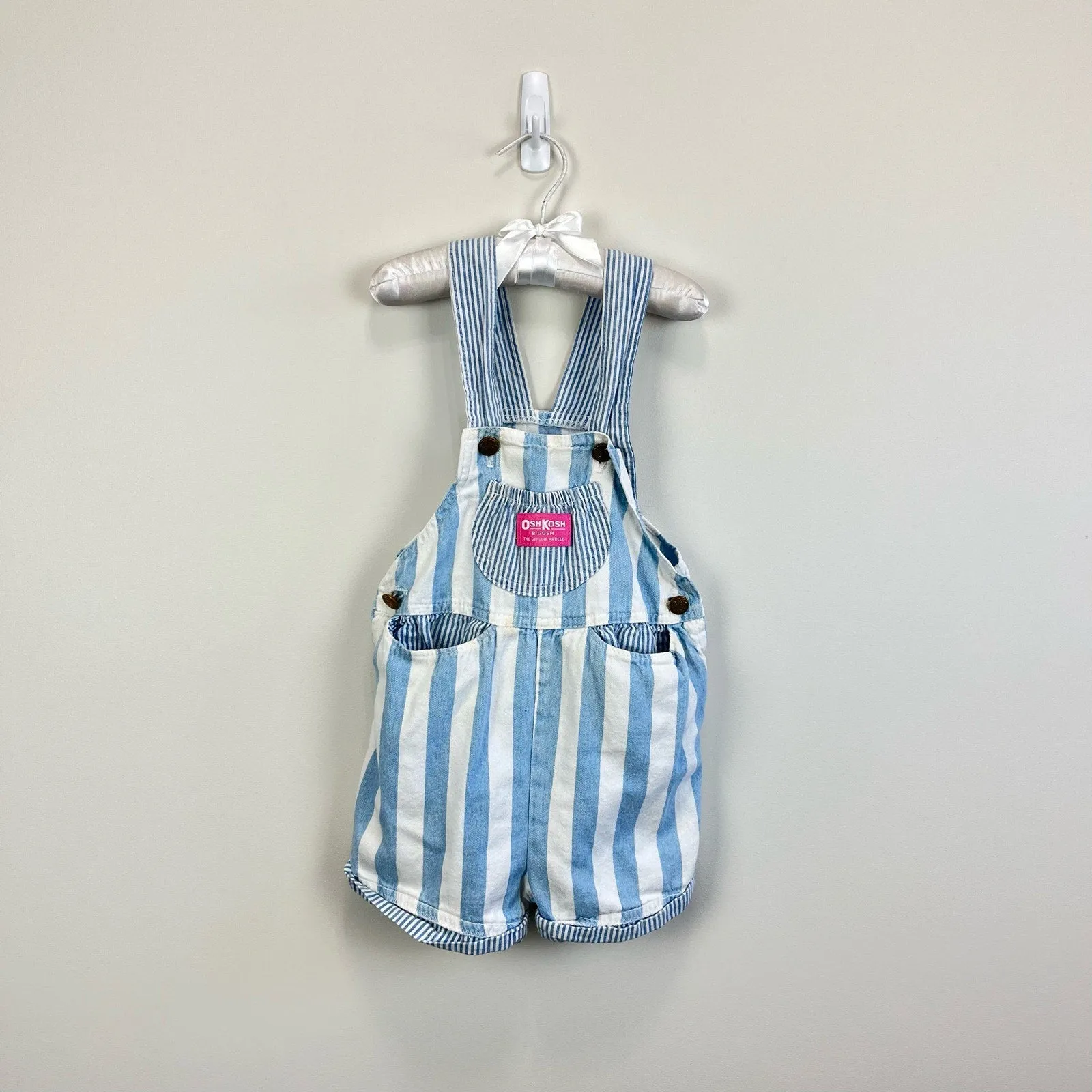 Vintage OshKosh B'gosh Blue Striped Shortall Romper 6 USA