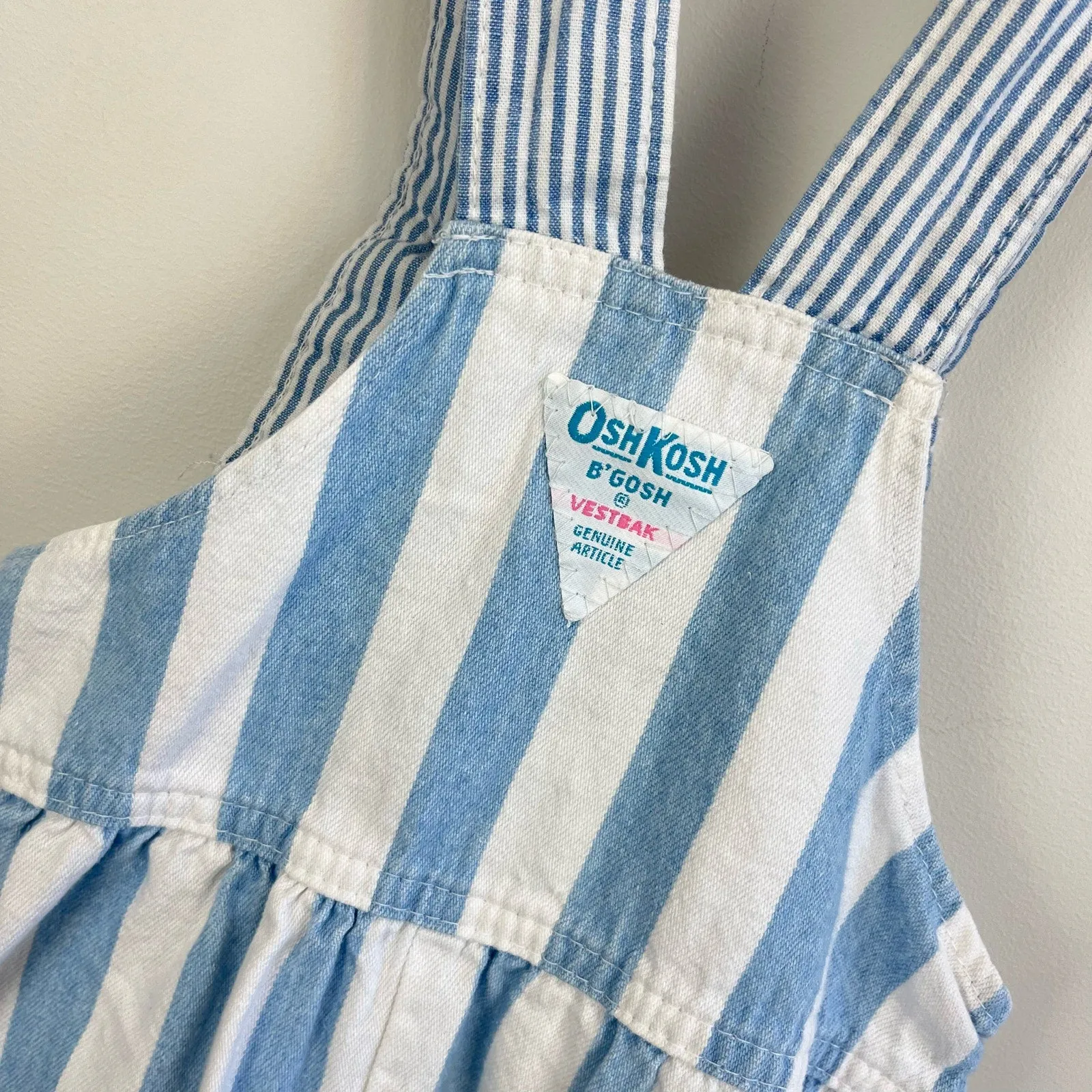 Vintage OshKosh B'gosh Blue Striped Shortall Romper 6 USA