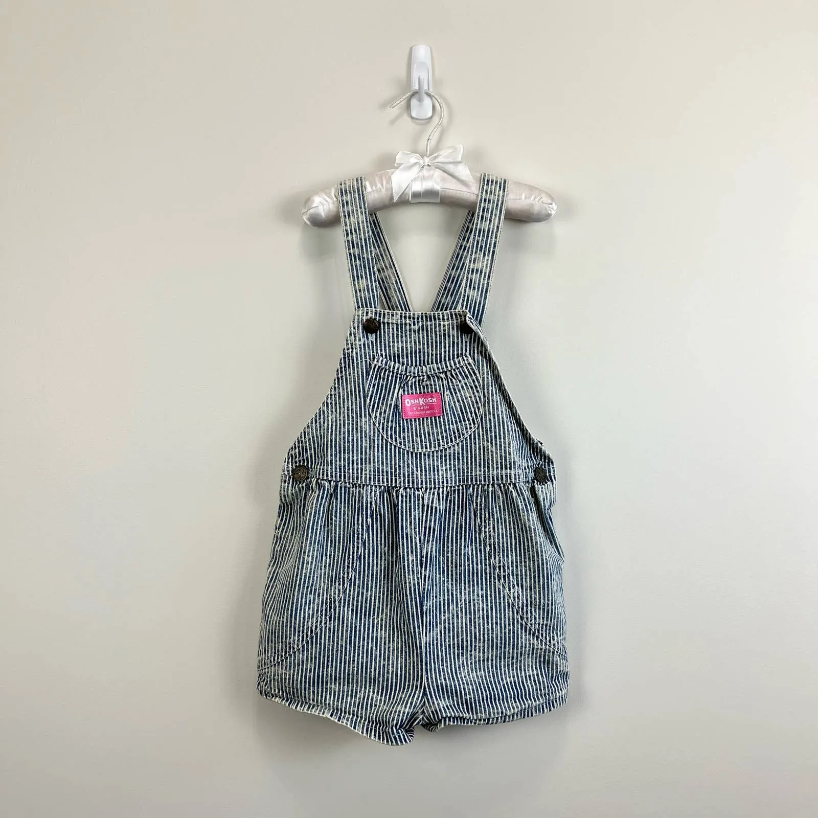 Vintage OshKosh B'gosh Striped Acid Wash Shortall Romper 6 USA