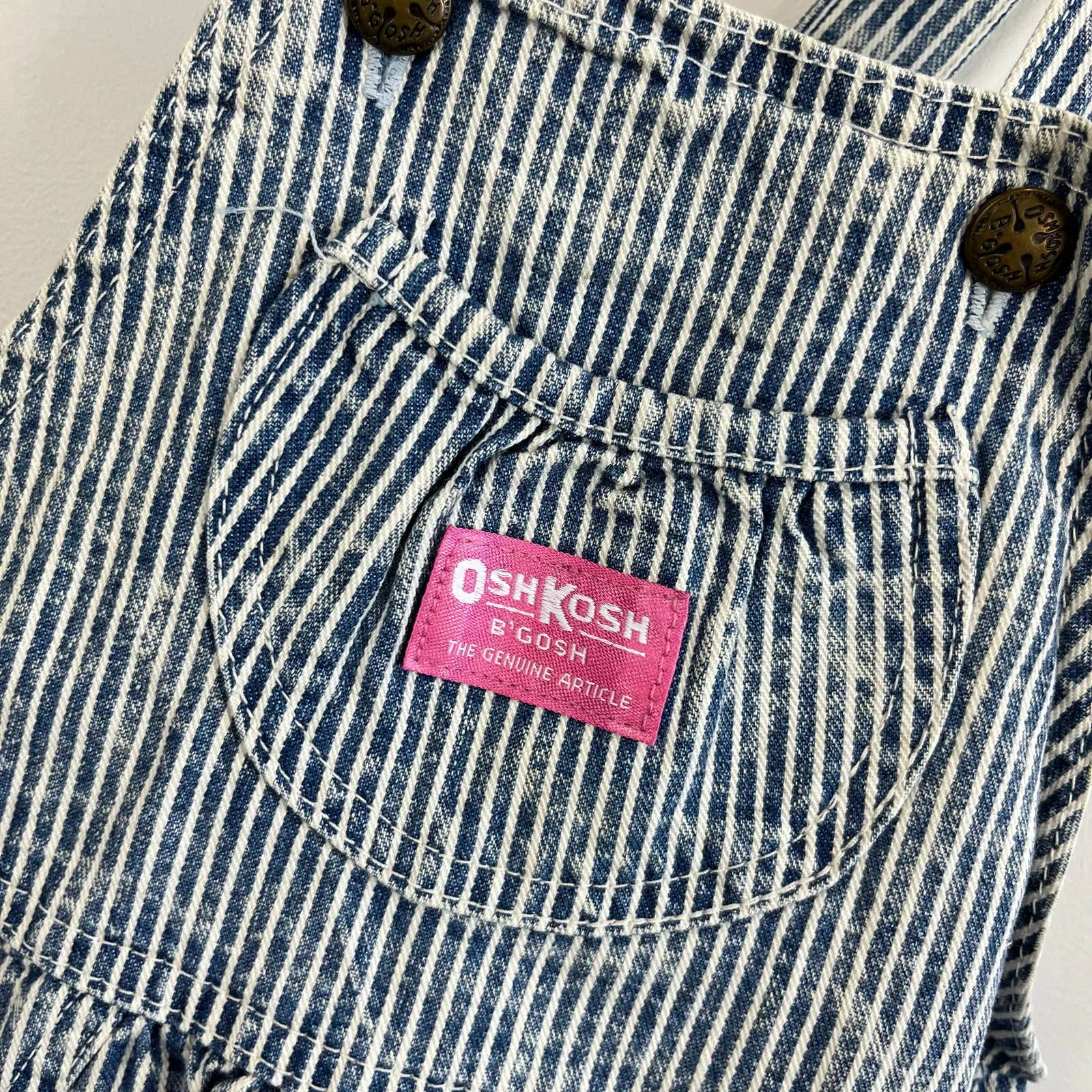 Vintage OshKosh B'gosh Striped Acid Wash Shortall Romper 6 USA