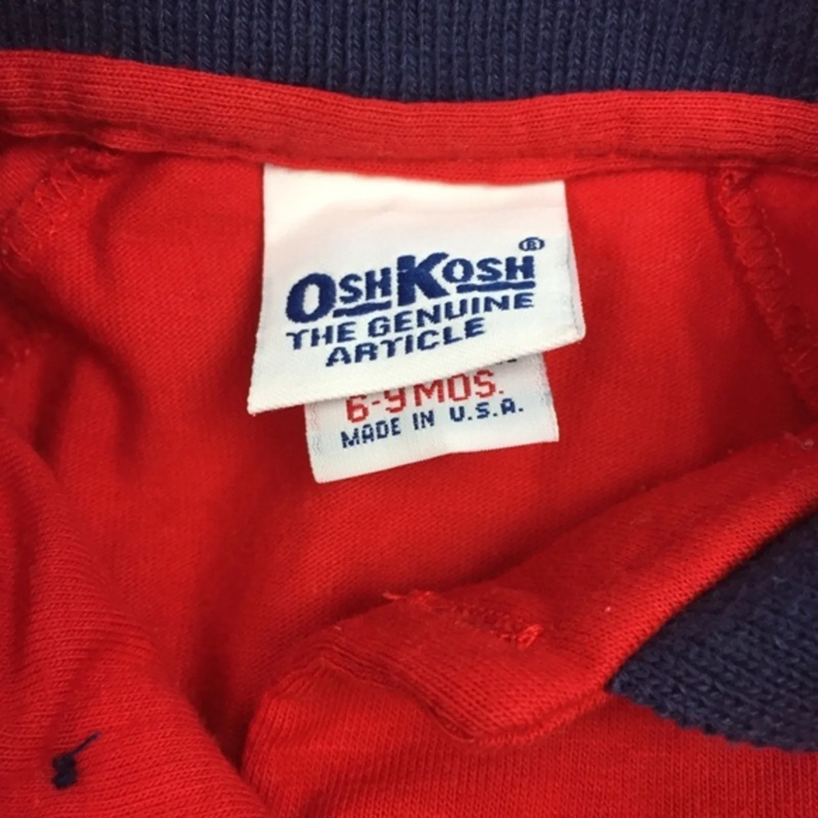 Vintage OshKosh Red Navy Polo Shirt USA 6-9 Months