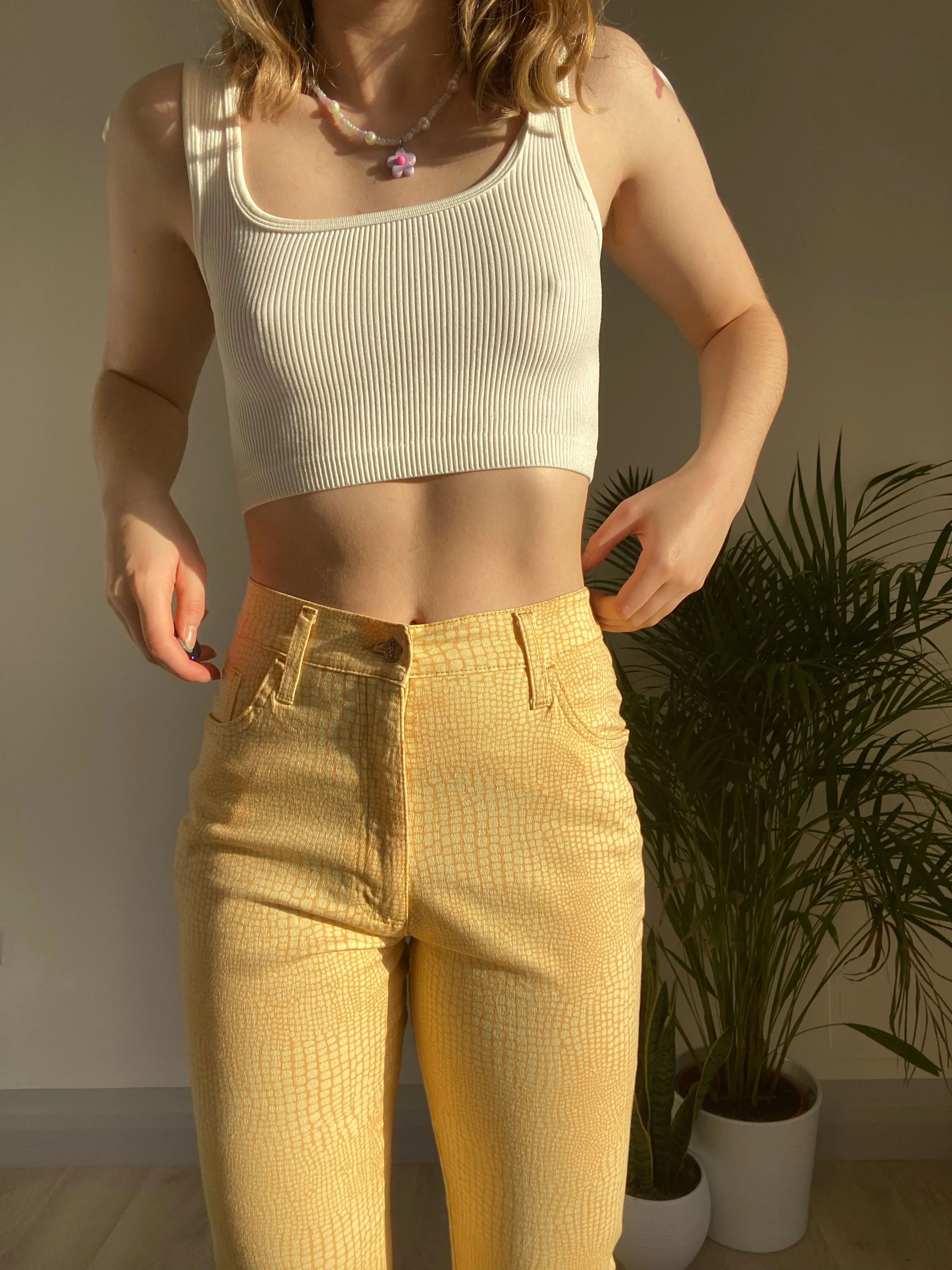 Vintage Yellow Snake Print Trousers (XS)