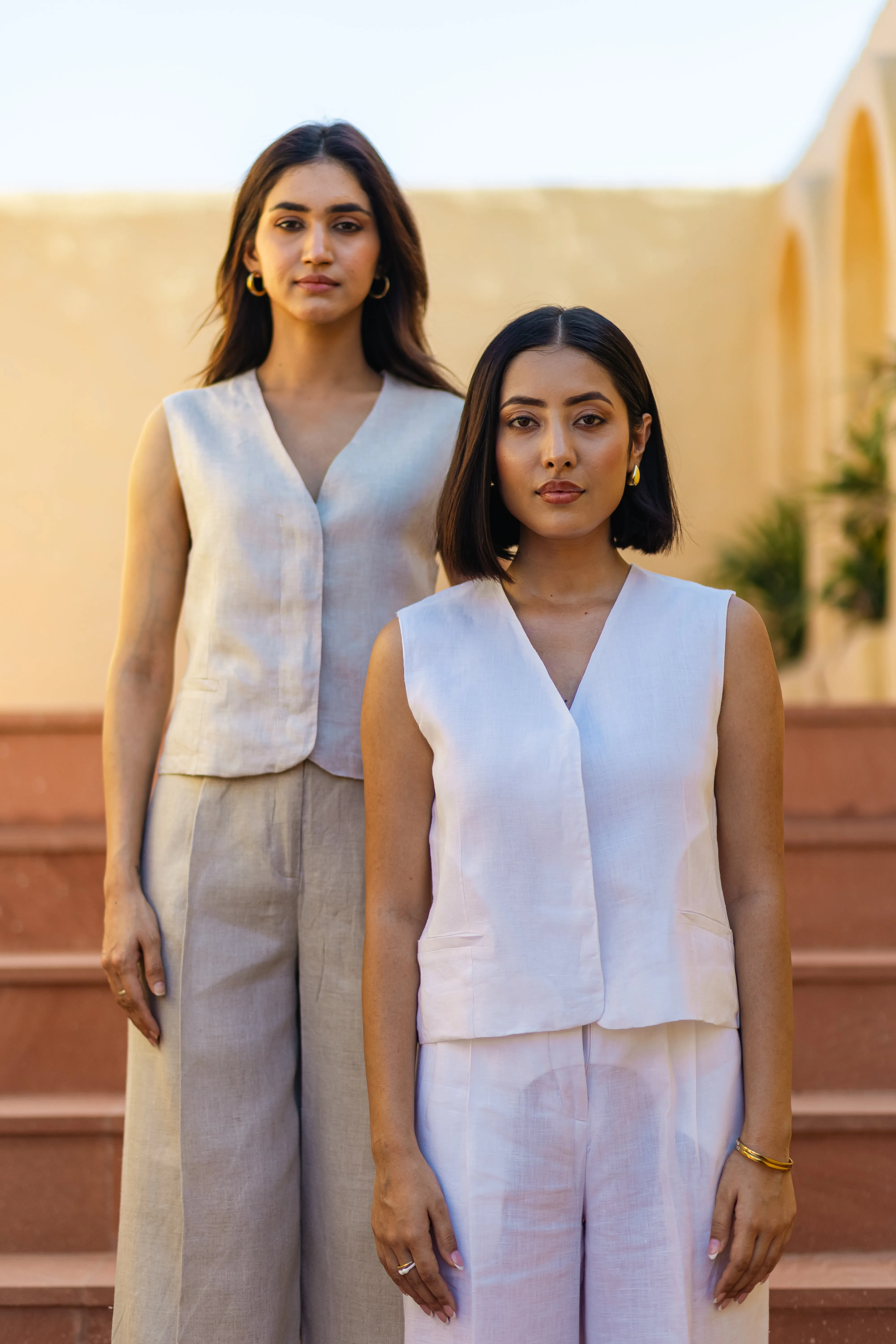 White Linen Waistcoat & Trousers