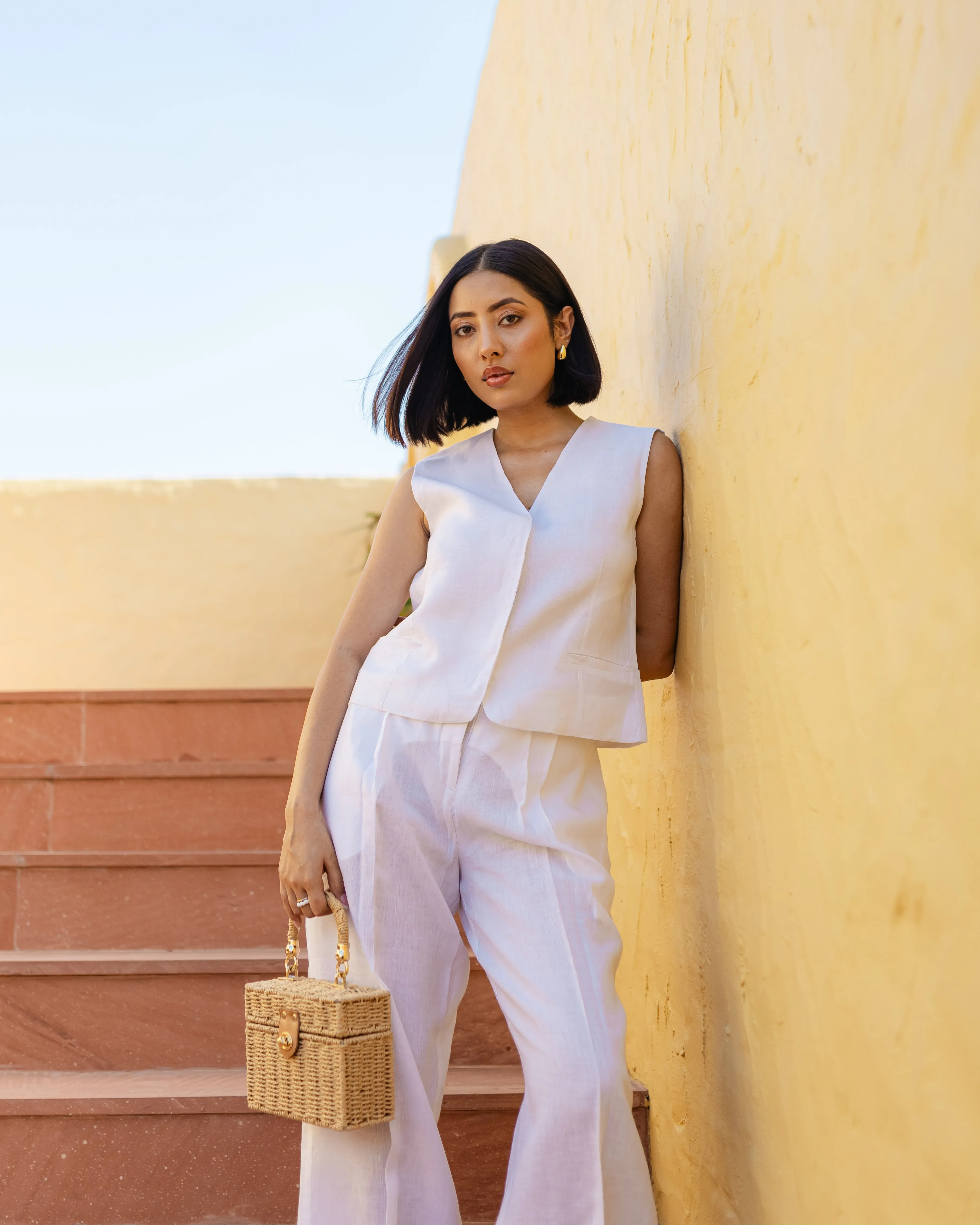 White Linen Waistcoat & Trousers