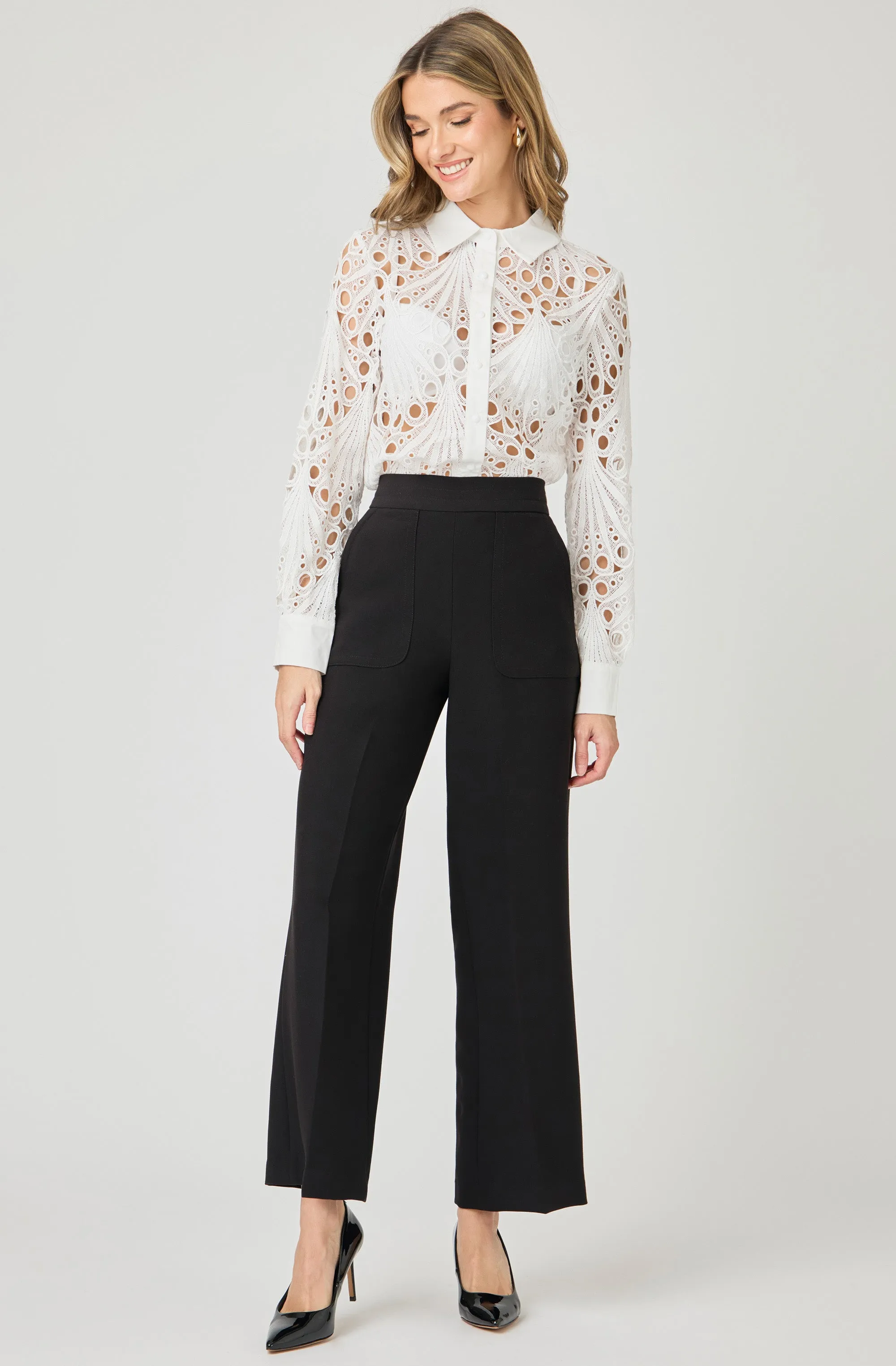 Wide Leg Pants with Patch Pockets