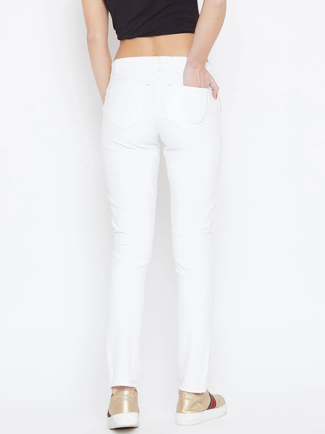 Women White Solid Skinny Fit Trouses