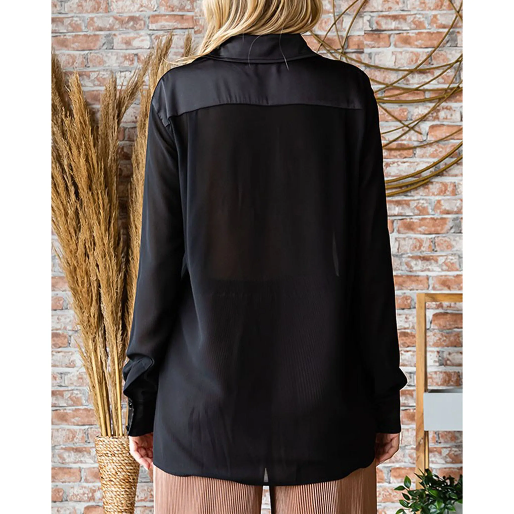 Women's Black Sheer Long Sleeve