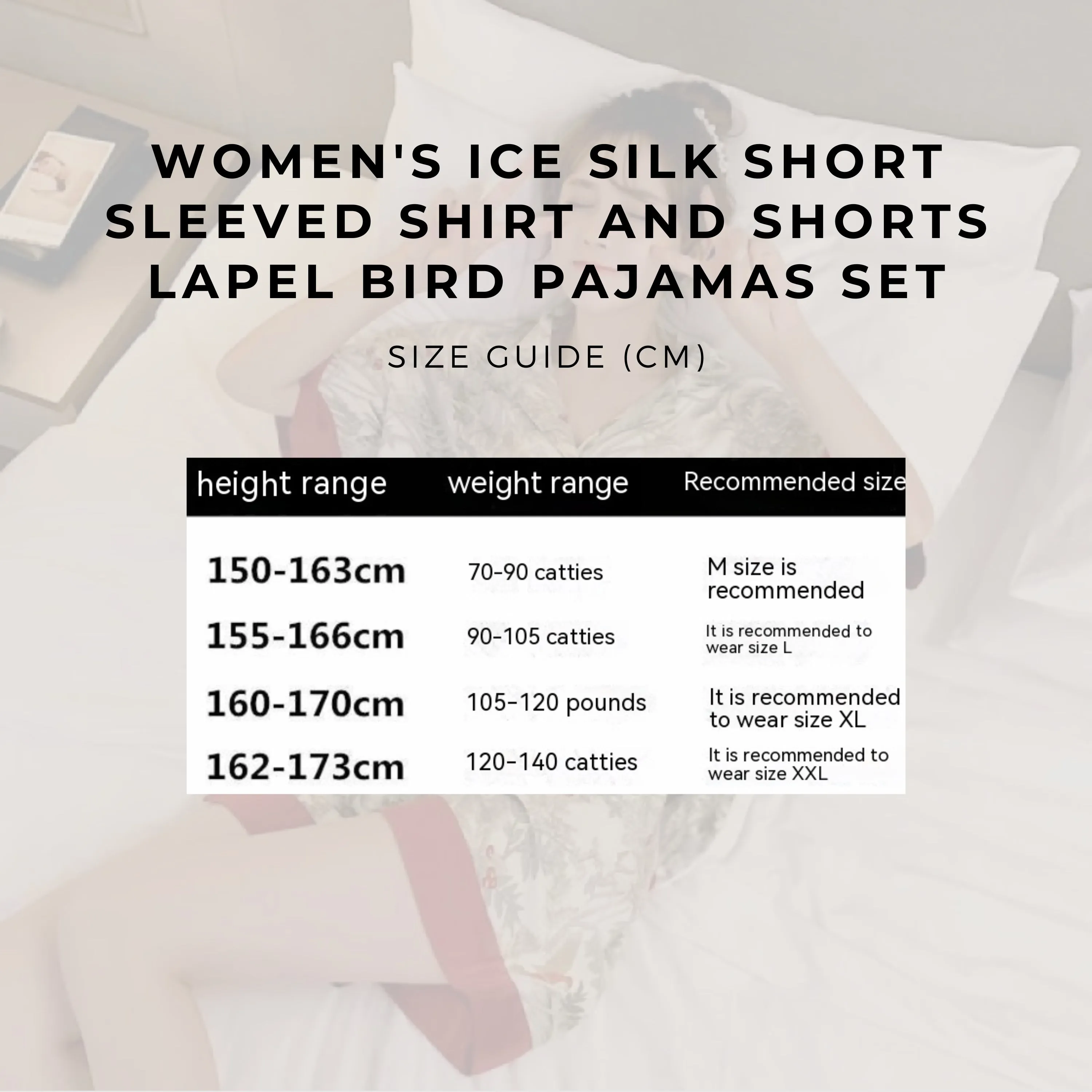 Women's Ice Silk Short Sleeved Shirt and Shorts Lapel Bird Pajamas Set